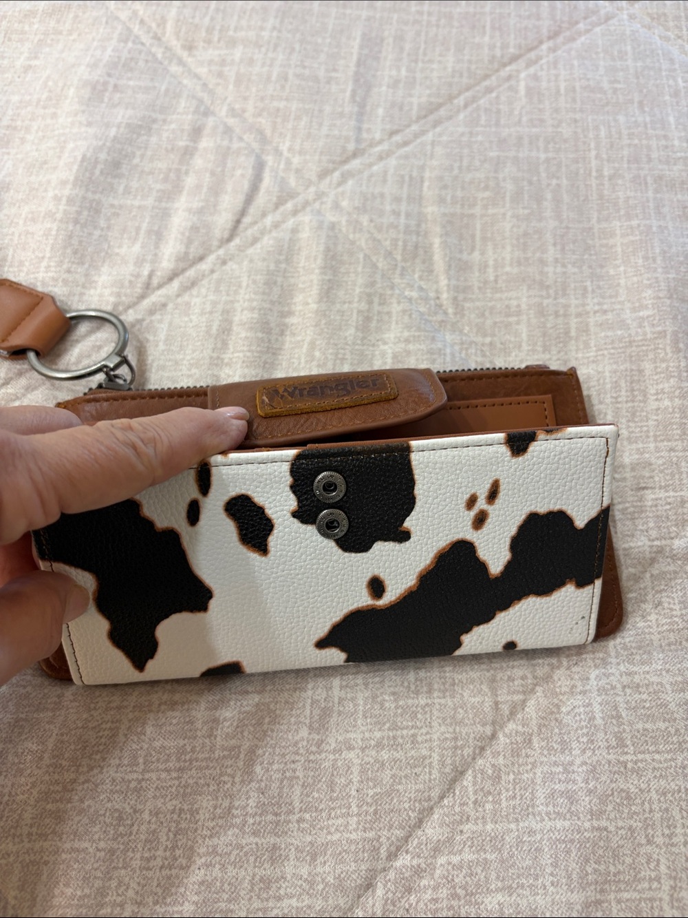 Wrangler Brown, Black & White Cow-Print Wristlet Wallet - Picture 2 of 9